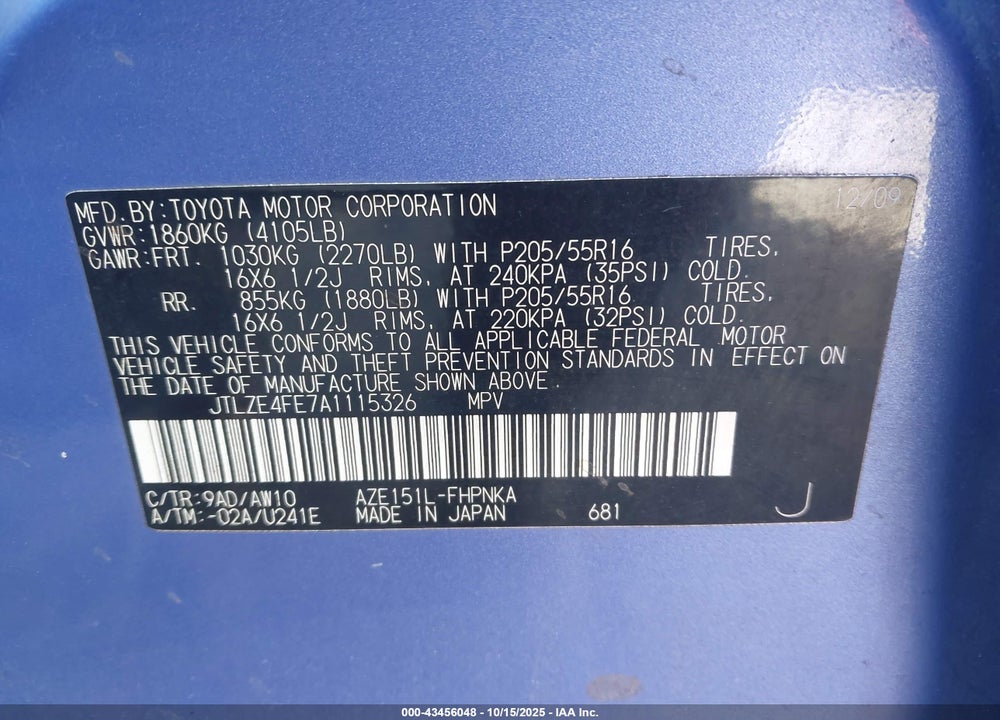 2010 SCION XB RELEASE SERIES 7.0 VIN: JTLZE4FE7A1115326