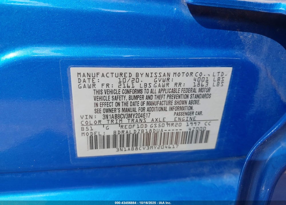 2021 NISSAN SENTRA SV XTRONIC CVT VIN: 3N1AB8CV3MY204617