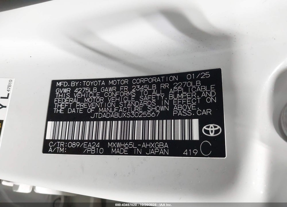2025 TOYOTA PRIUS NIGHTSHADE VIN: JTDADABUXS3025567