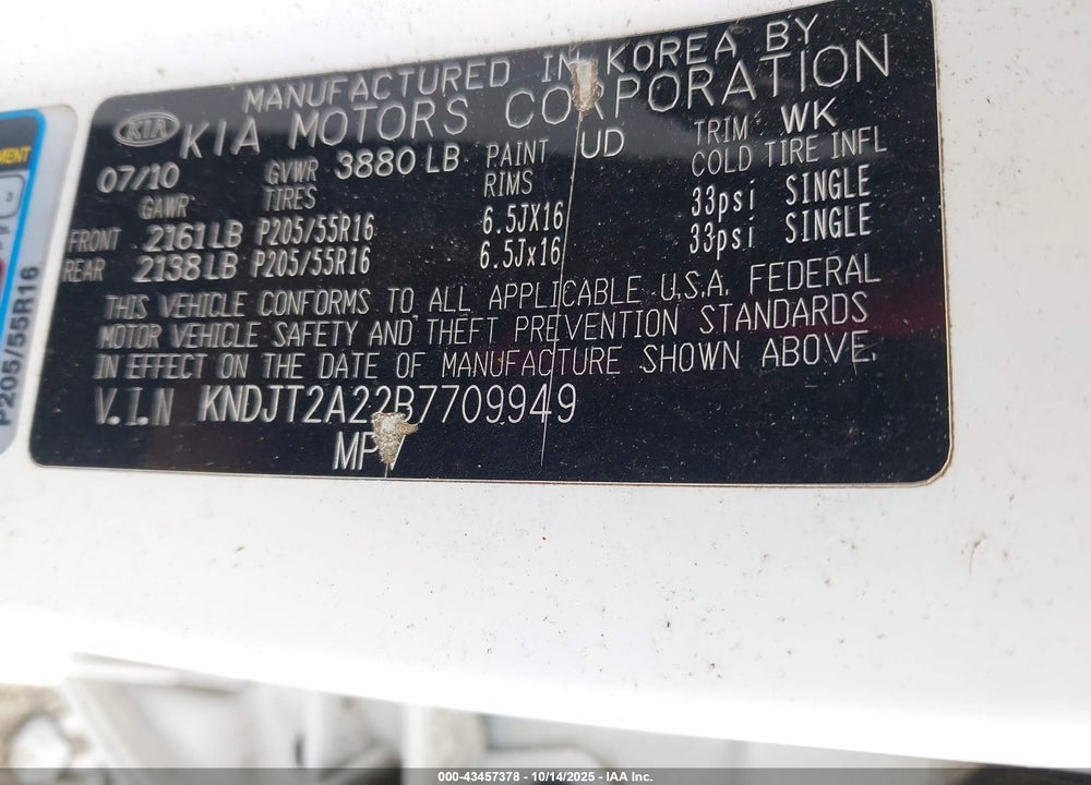2011 KIA SOUL VIN: KNDJT2A22B7709949