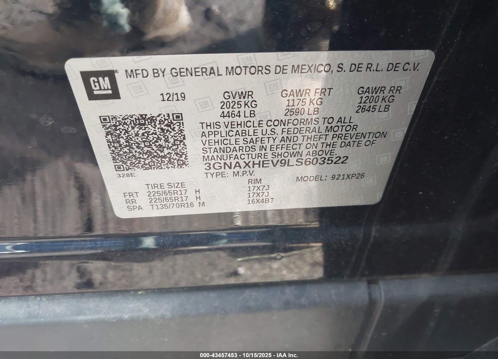 2020 CHEVROLET EQUINOX FWD LS VIN: 3GNAXHEV9LS603522