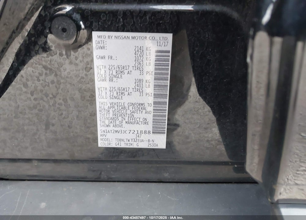2018 NISSAN ROGUE VIN: 5N1AT2MV3JC721888
