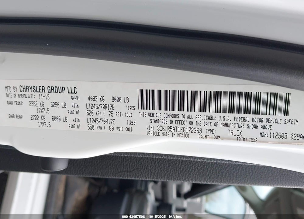 2014 RAM 2500 TRADESMAN VIN: 3C6LR5AT1EG172363