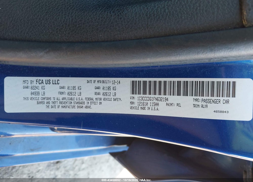 2015 CHRYSLER 200 S VIN: 1C3CCCDG1FN632194