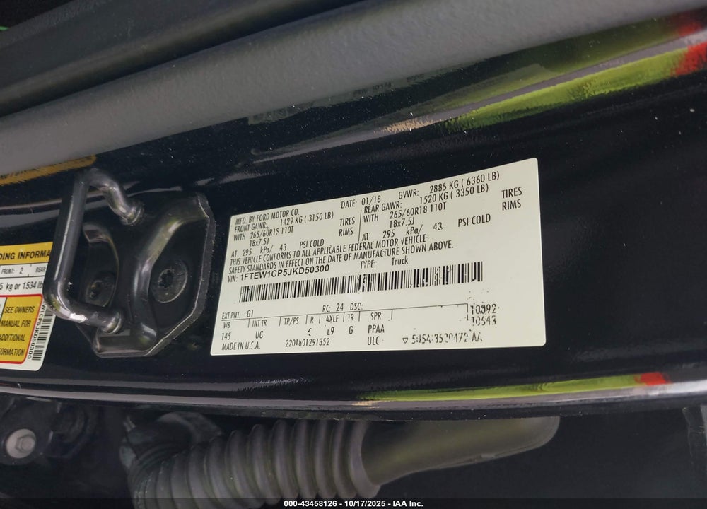 2018 FORD F-150 XLT VIN: 1FTEW1CP5JKD50300