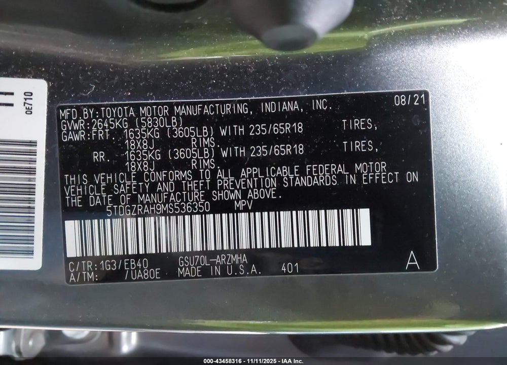 2021 TOYOTA HIGHLANDER XLE VIN: 5TDGZRAH9MS536350
