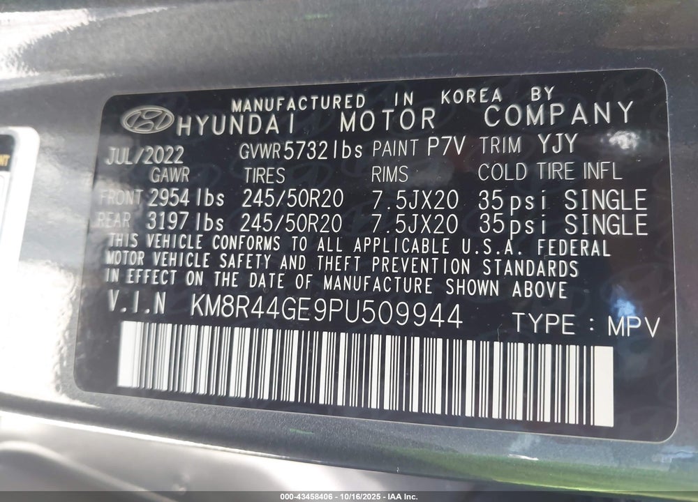 2023 HYUNDAI PALISADE SEL VIN: KM8R44GE9PU509944