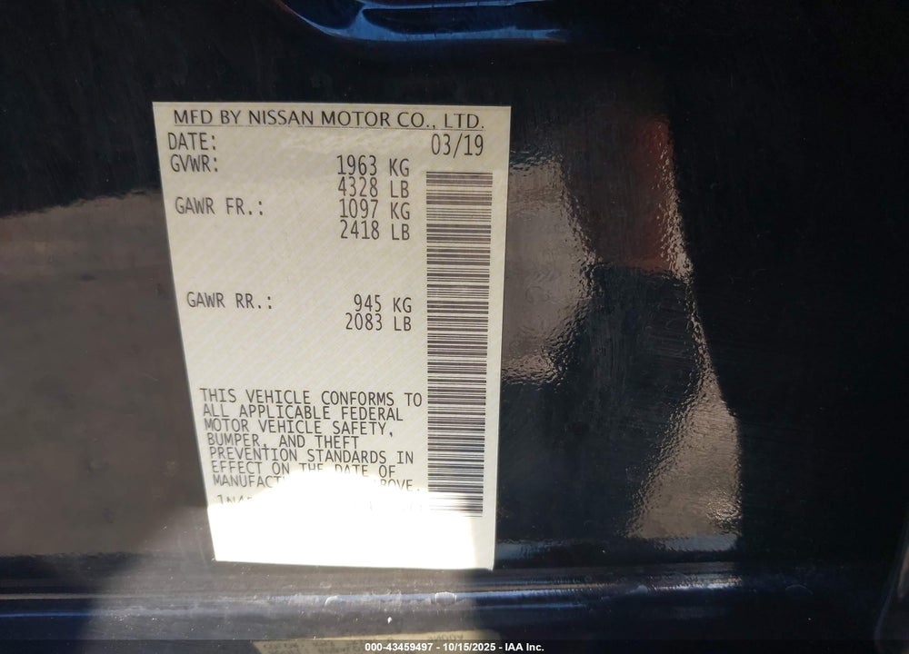 2019 NISSAN ALTIMA 2.5 S VIN: 1N4BL4BVXKN324830