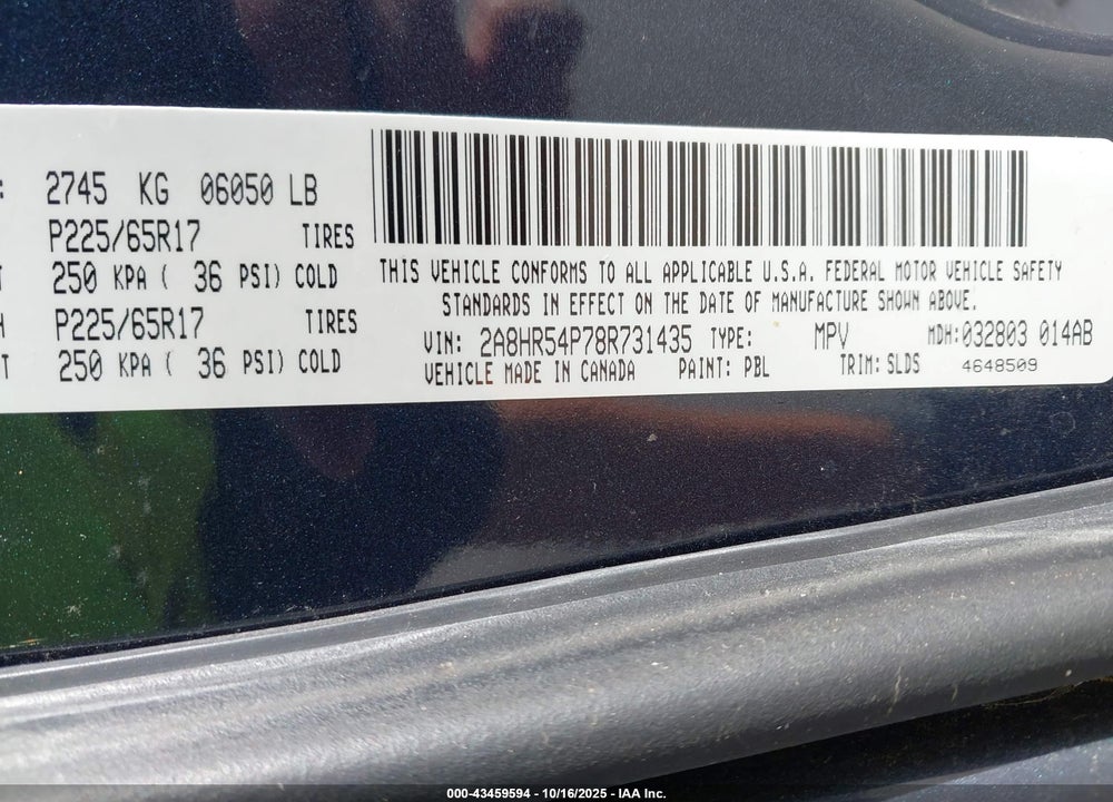2008 CHRYSLER TOWN & COUNTRY TOURING VIN: 2A8HR54P78R731435
