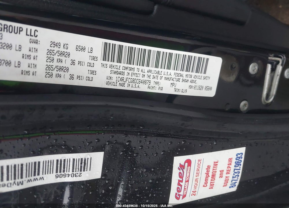 2013 JEEP GRAND CHEROKEE OVERLAND VIN: 1C4RJFCG8DC640879
