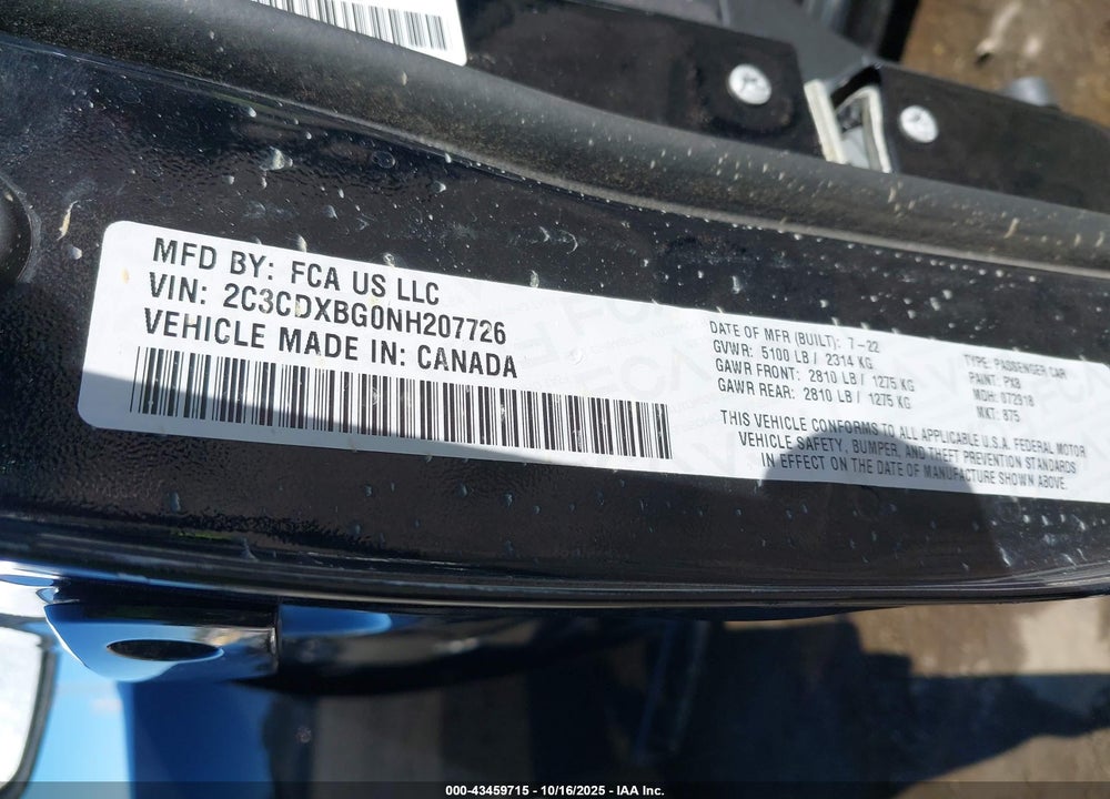 2022 DODGE CHARGER SXT RWD VIN: 2C3CDXBG0NH207726