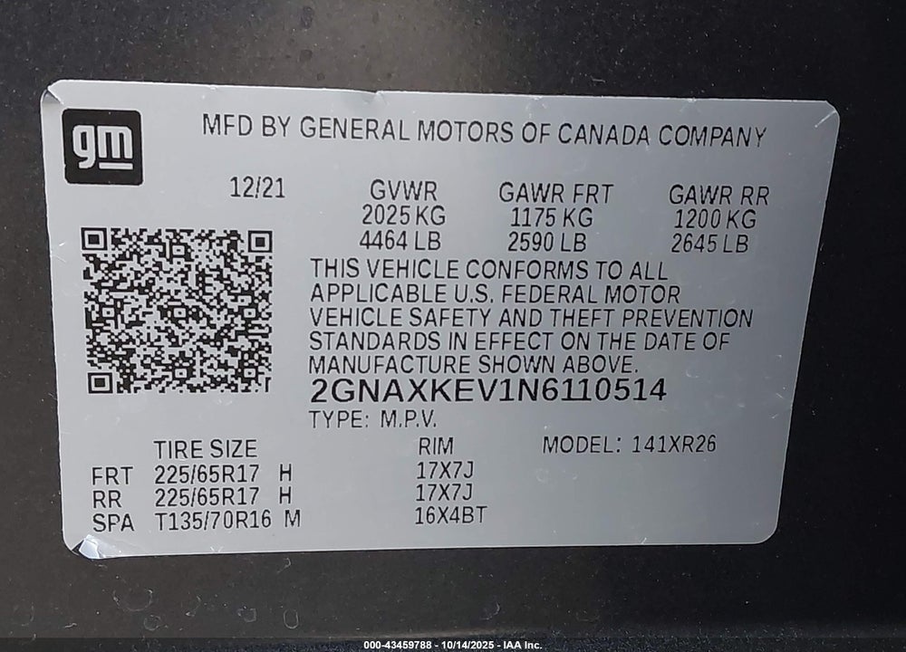 2022 CHEVROLET EQUINOX FWD LT VIN: 2GNAXKEV1N6110514