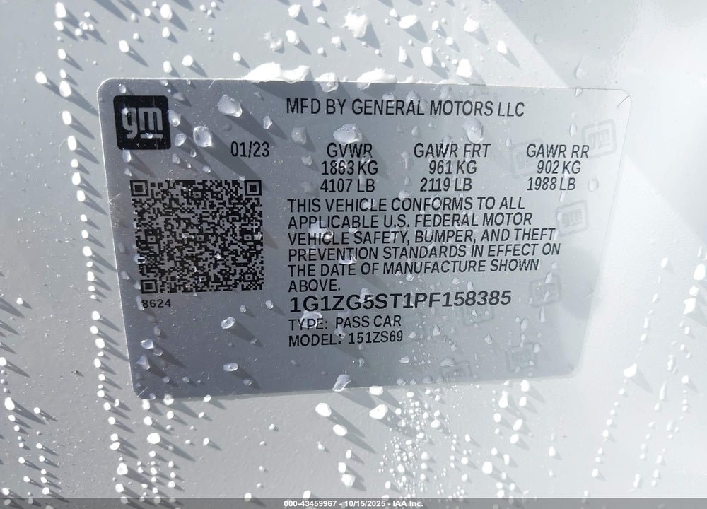 2023 CHEVROLET MALIBU VIN: 1G1ZG5ST1PF158385