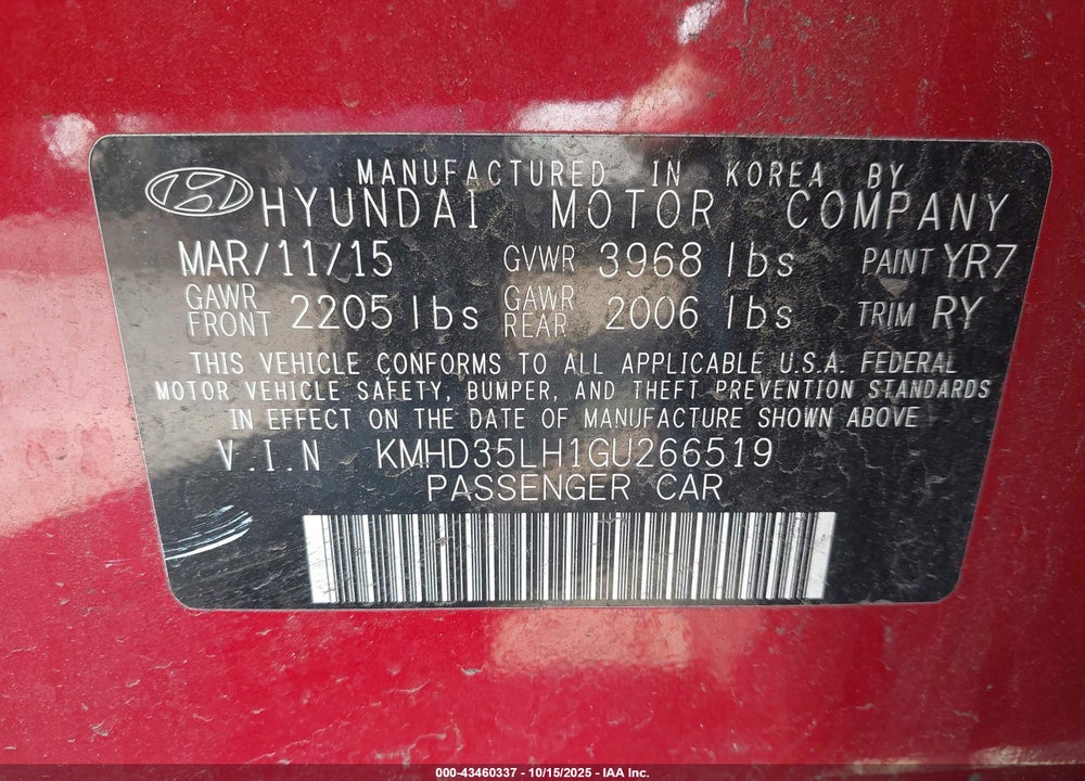 2016 HYUNDAI ELANTRA GT VIN: KMHD35LH1GU266519
