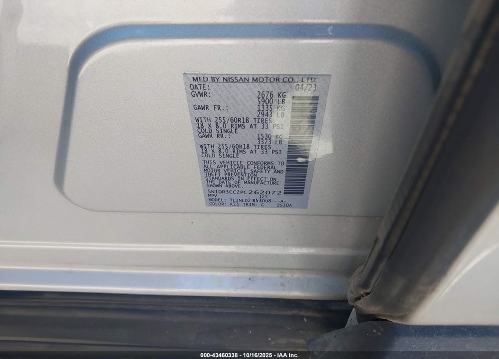 2023 NISSAN PATHFINDER VIN: 5N1DR3CC2PC262072