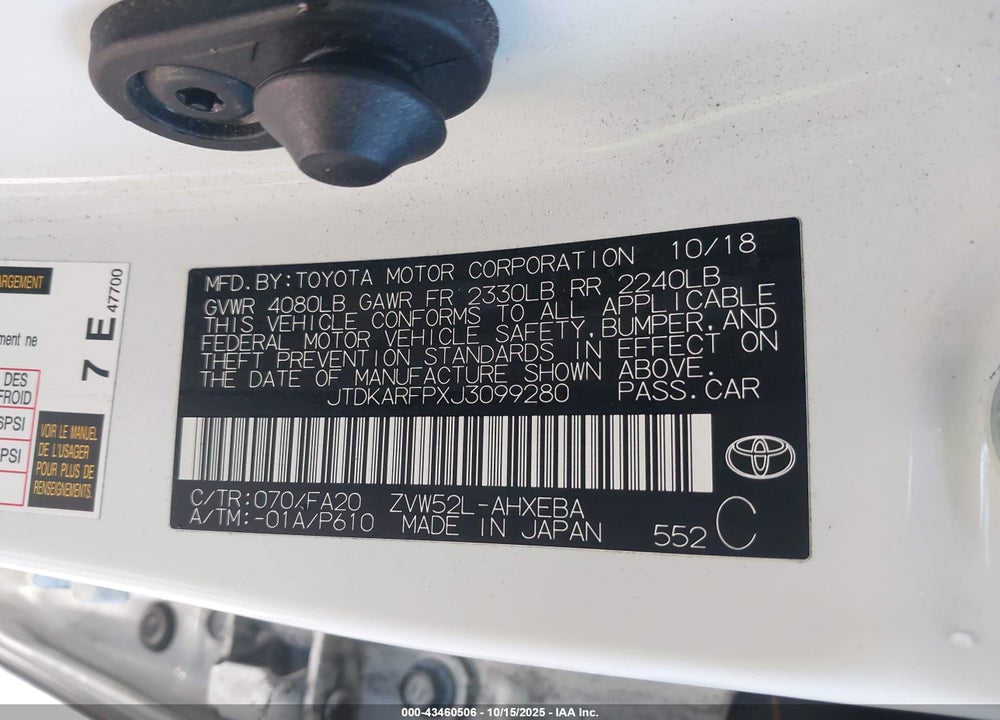 2018 TOYOTA PRIUS PRIME PLUS VIN: JTDKARFPXJ3099280