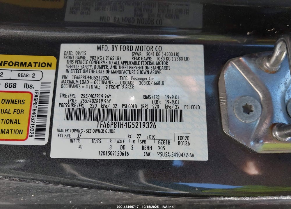2016 FORD MUSTANG ECOBOOST VIN: 1FA6P8TH4G5219326