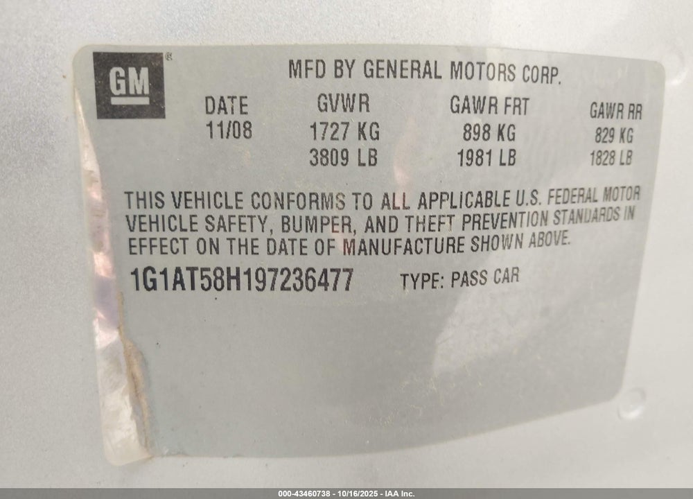 2009 CHEVROLET COBALT LT VIN: 1G1AT58H197236477
