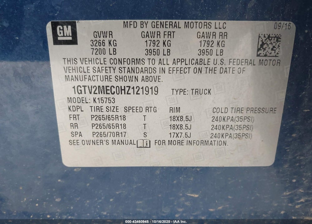 2017 GMC SIERRA 1500 SLE VIN: 1GTV2MEC0HZ121919