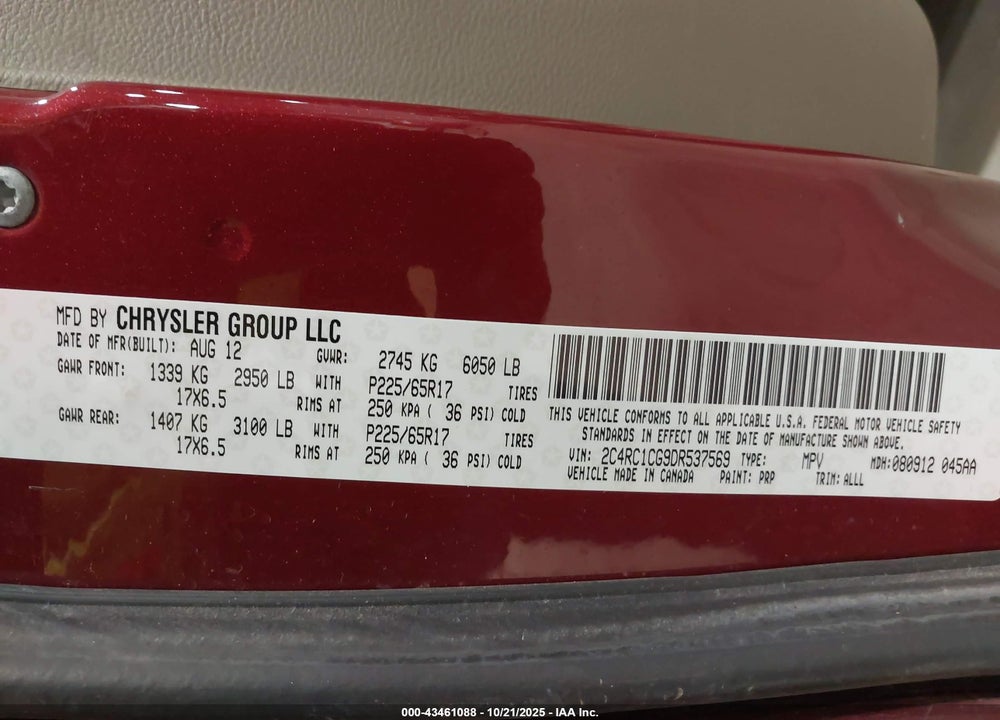 2013 CHRYSLER TOWN & COUNTRY TOURING-L VIN: 2C4RC1CG9DR537569