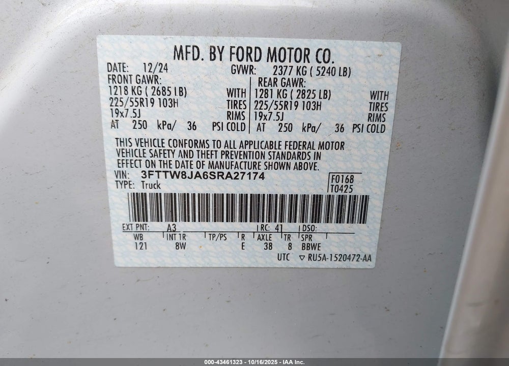 2025 FORD MAVERICK XLT VIN: 3FTTW8JA6SRA27174