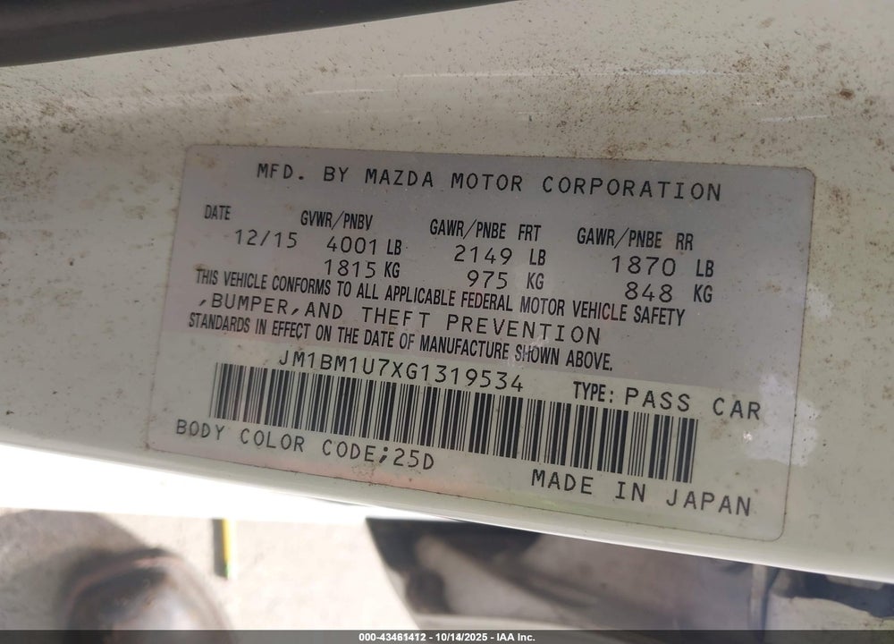 2016 MAZDA 3 I SPORT VIN: JM1BM1U7XG1319534