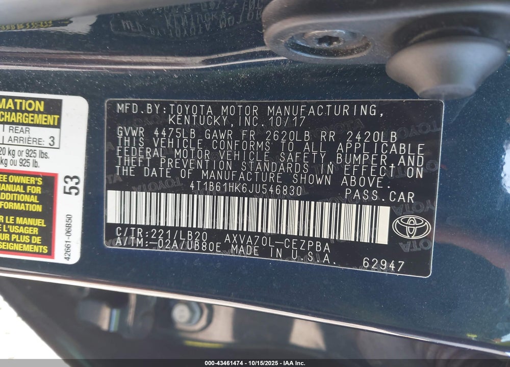 2018 TOYOTA CAMRY XSE VIN: 4T1B61HK6JU546830