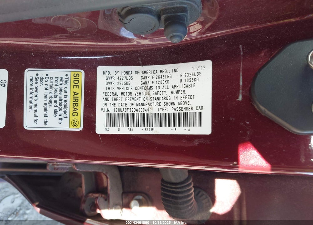 2013 ACURA TL 3.7 VIN: 19UUA9F59DA000490