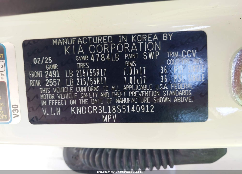 2025 KIA NIRO EV WIND VIN: KNDCR3L18S5140912