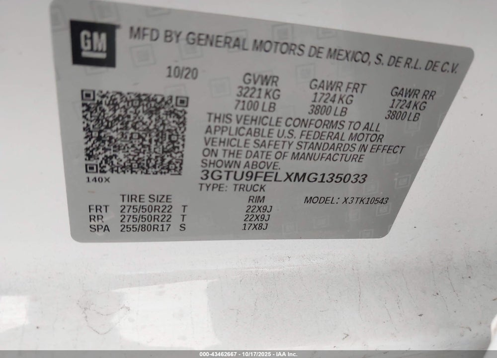 2021 GMC SIERRA 1500 4WD SHORT BOX DENALI VIN: 3GTU9FELXMG135033
