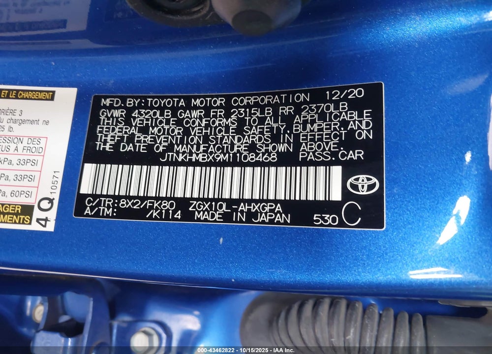 2021 TOYOTA C-HR XLE VIN: JTNKHMBX9M1108468