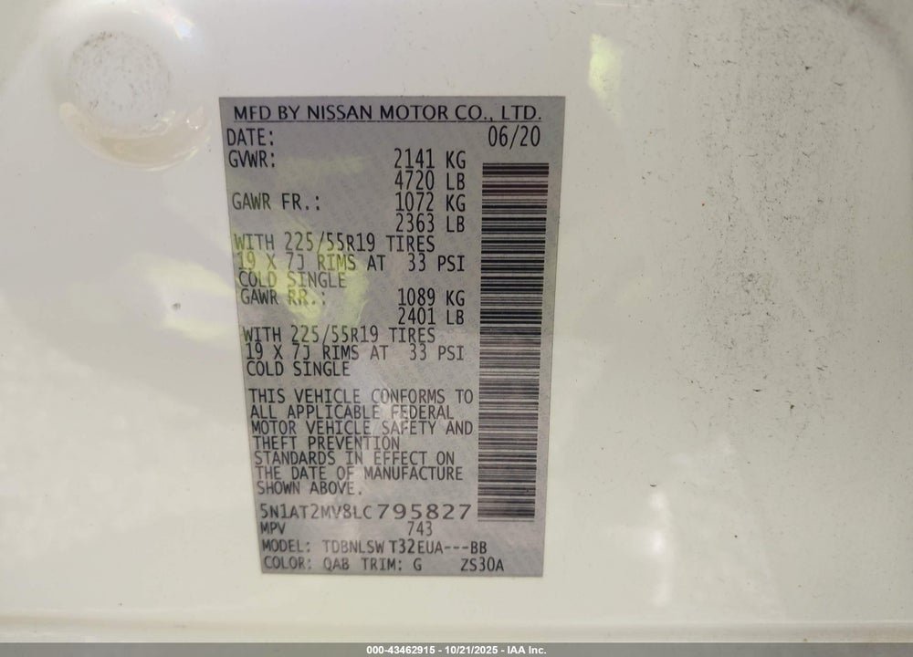 2020 NISSAN ROGUE SL INTELLIGENT AWD VIN: 5N1AT2MV8LC795827