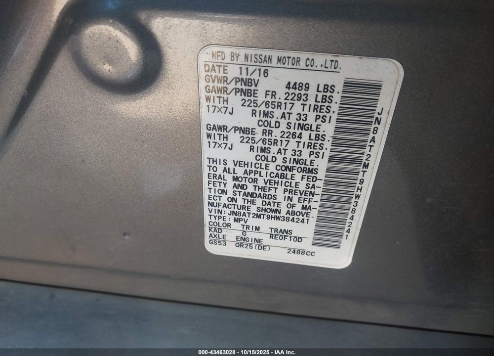 2017 NISSAN ROGUE SPORT VIN: JN8AT2MT9HW384241