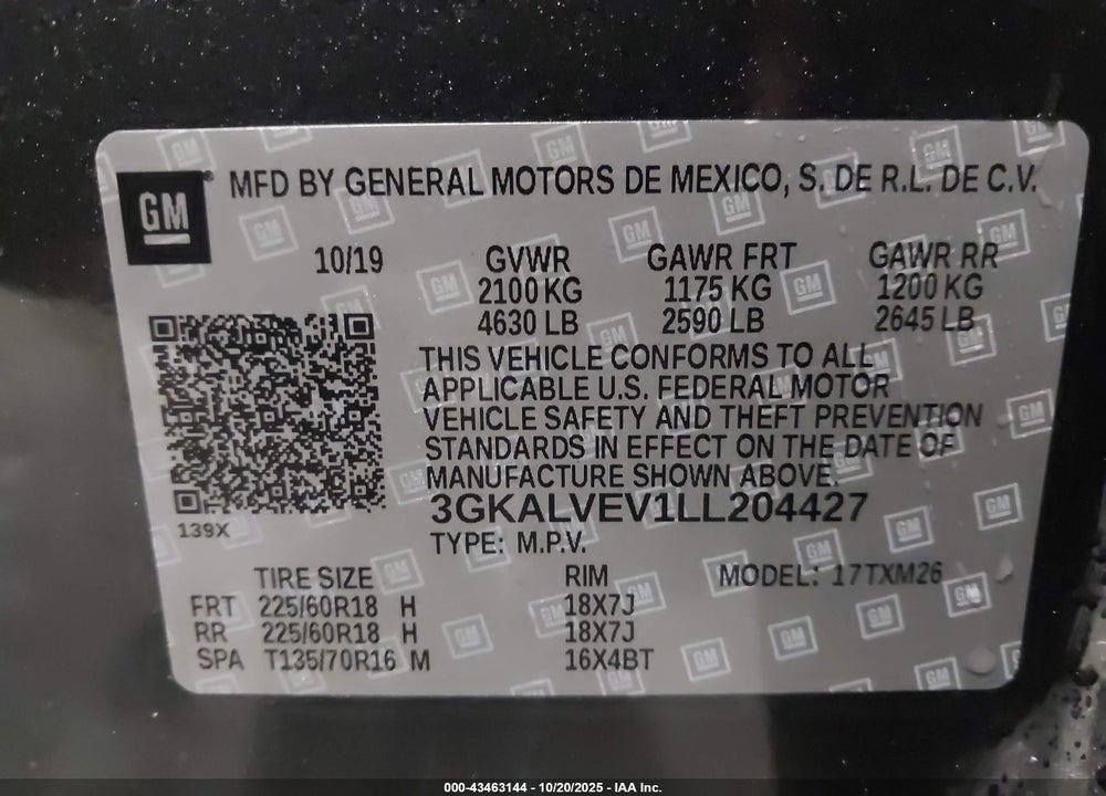 2020 GMC TERRAIN AWD SLT VIN: 3GKALVEV1LL204427