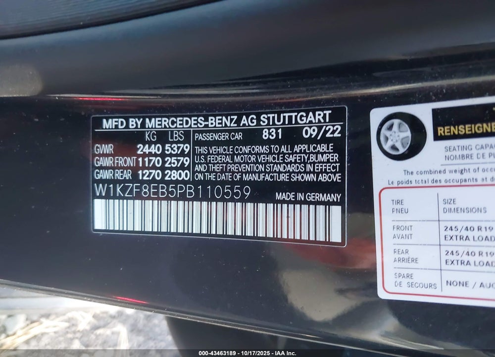 2023 MERCEDES-BENZ E-CLASS VIN: W1KZF8EB5PB110559