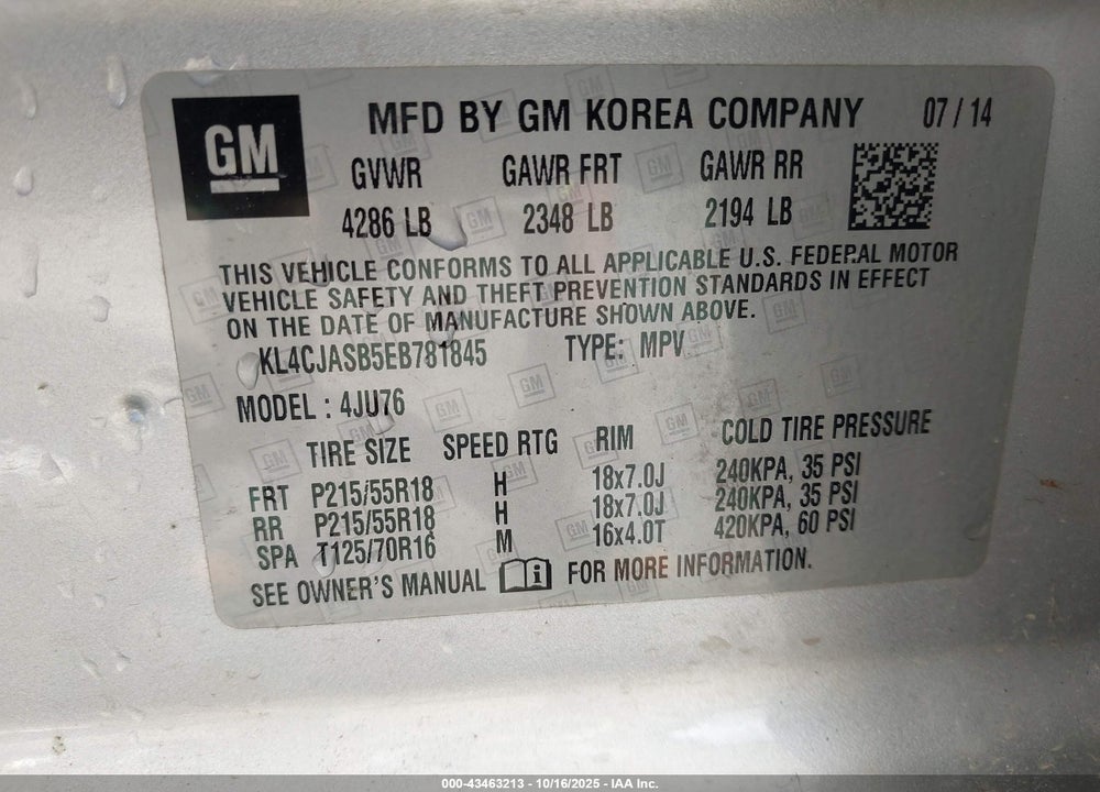 2014 BUICK ENCORE VIN: KL4CJASB5EB781845