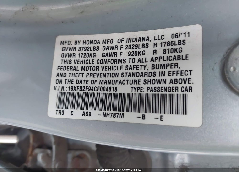 2012 HONDA CIVIC EX-L VIN: 19XFB2F94CE004618