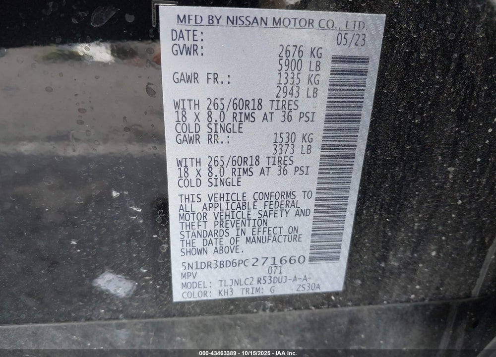 2023 NISSAN PATHFINDER ROCK CREEK 4WD VIN: 5N1DR3BD6PC271660