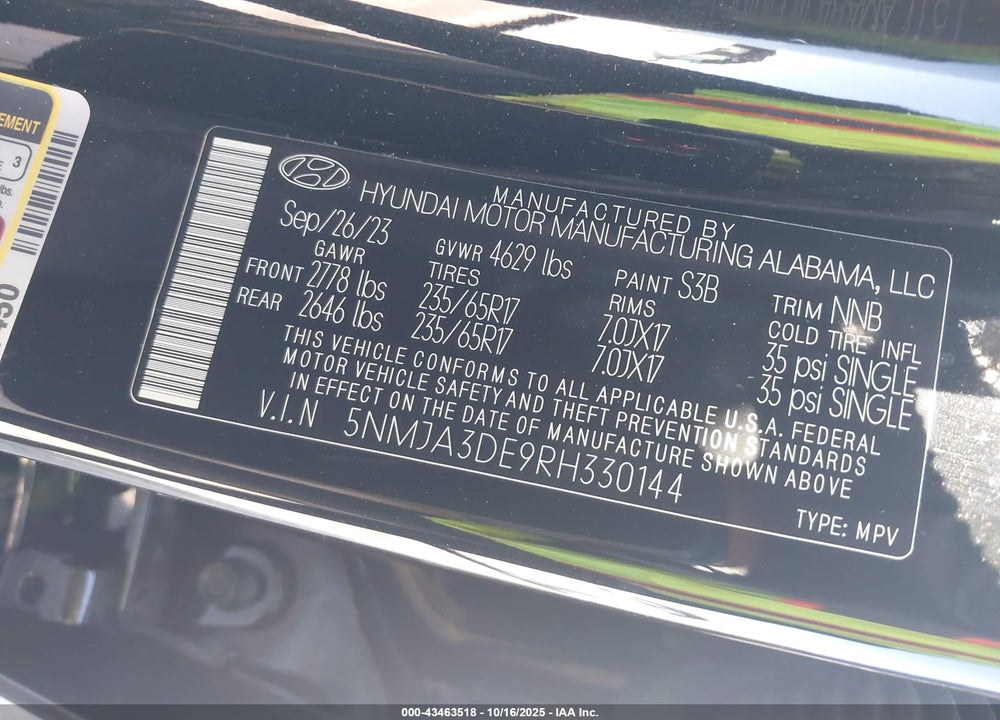 2024 HYUNDAI TUCSON VIN: 5NMJA3DE9RH330144