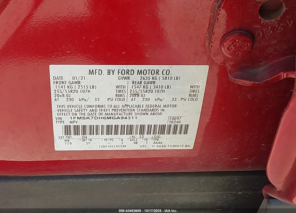 2021 FORD EXPLORER XLT VIN: 1FMSK7DH6MGA94311