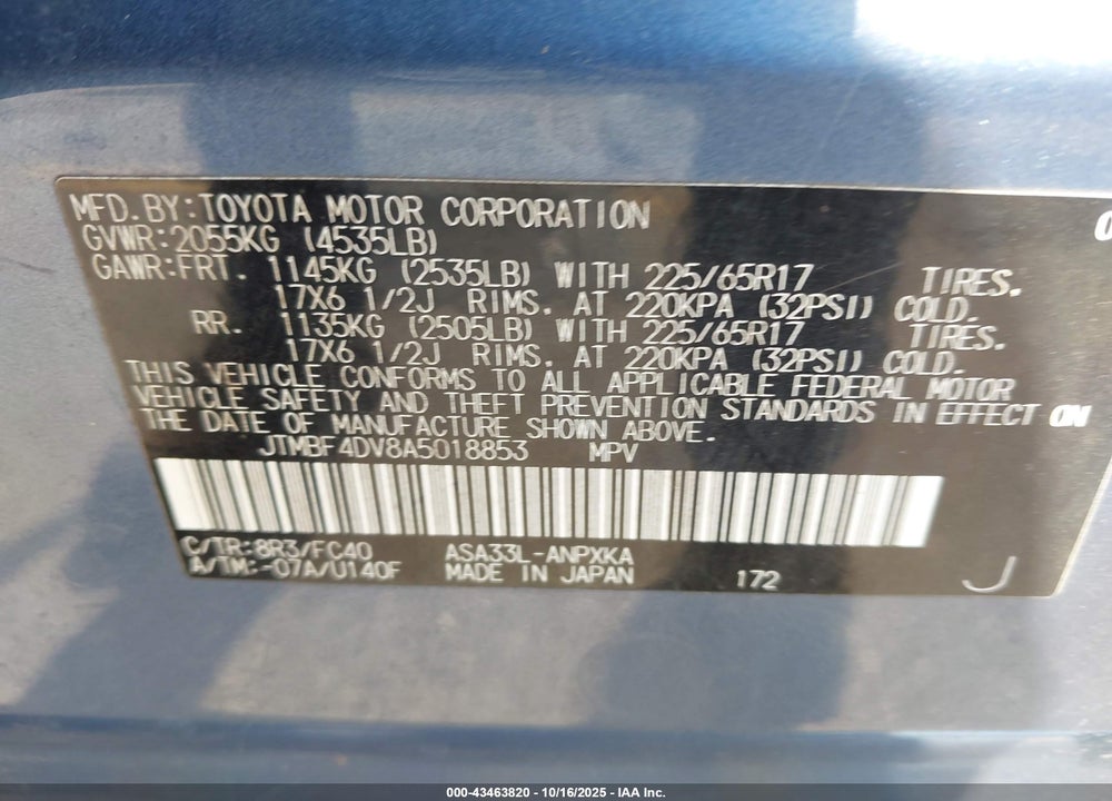 2010 TOYOTA RAV4 VIN: JTMBF4DV8A5018853