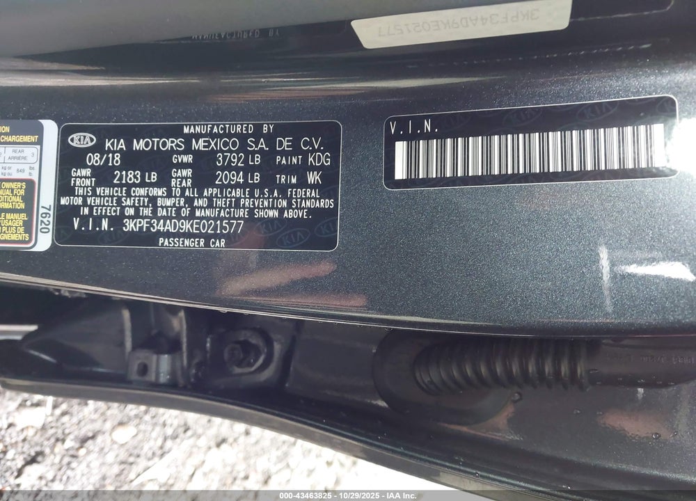 2019 KIA FORTE S VIN: 3KPF34AD9KE021577
