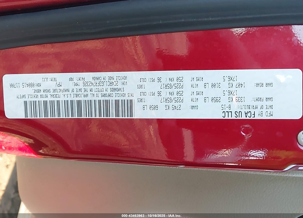 2015 CHRYSLER TOWN & COUNTRY LIMITED VIN: 2C4RC1JG3FR742326