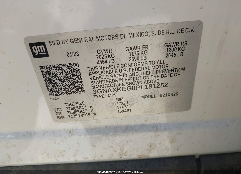 2023 CHEVROLET EQUINOX FWD LT VIN: 3GNAXKEG0PL181252