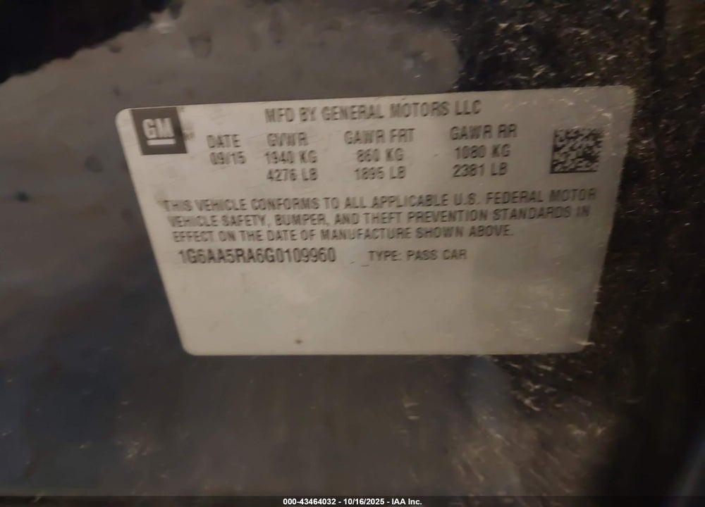 2016 CADILLAC ATS VIN: 1G6AA5RA6G0109960