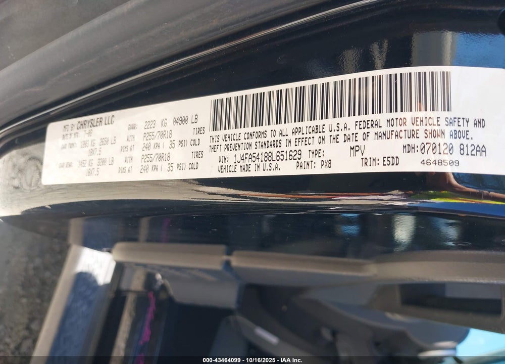 2008 JEEP WRANGLER / VIN: 1J4FA54188L651629
