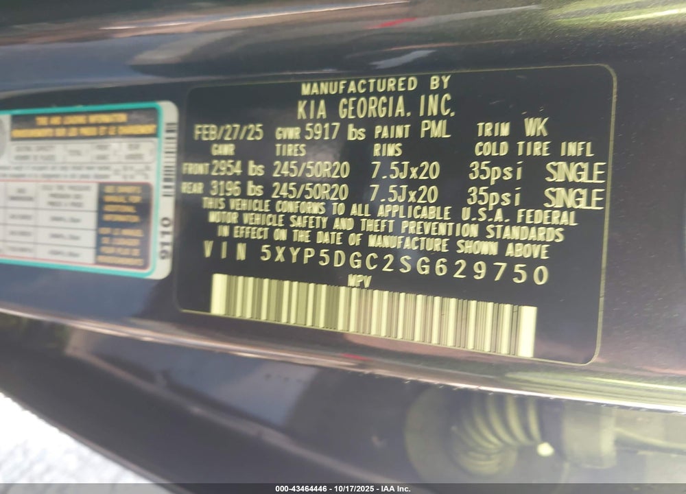 2025 KIA TELLURIDE SX X-LINE VIN: 5XYP5DGC2SG629750
