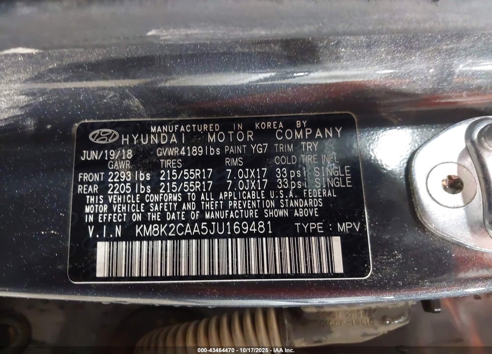 2018 HYUNDAI KONA SEL VIN: KM8K2CAA5JU169481