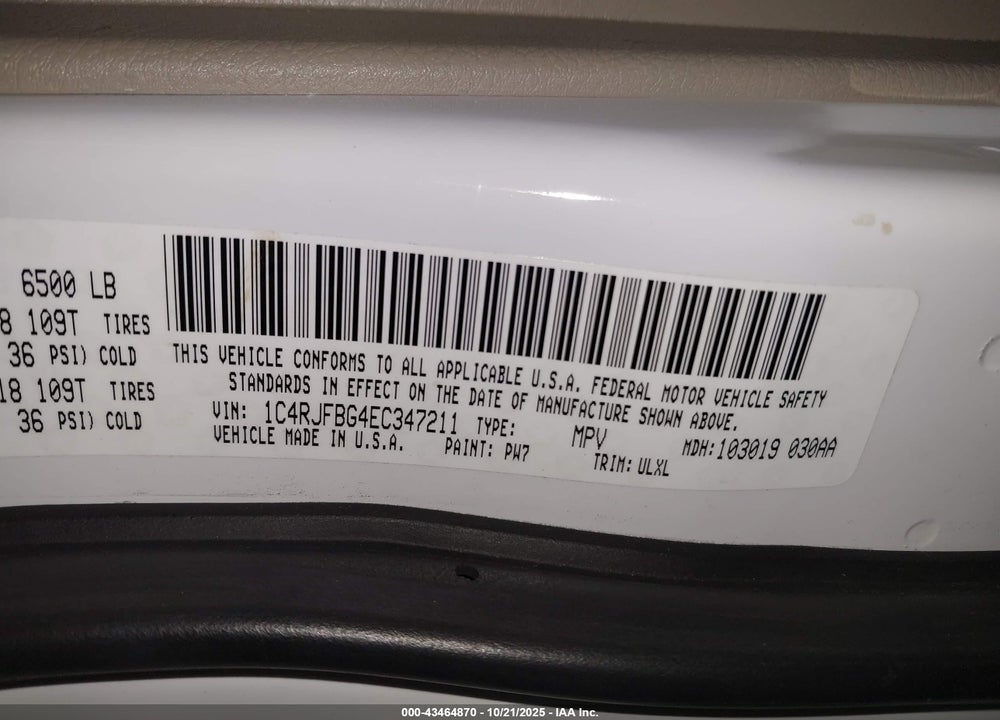 2014 JEEP GRAND CHEROKEE VIN: 1C4RJFBG4EC347211