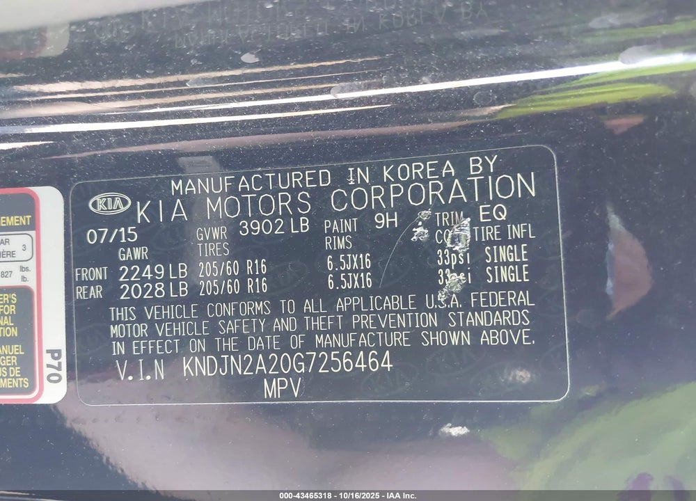 2016 KIA SOUL VIN: KNDJN2A20G7256464